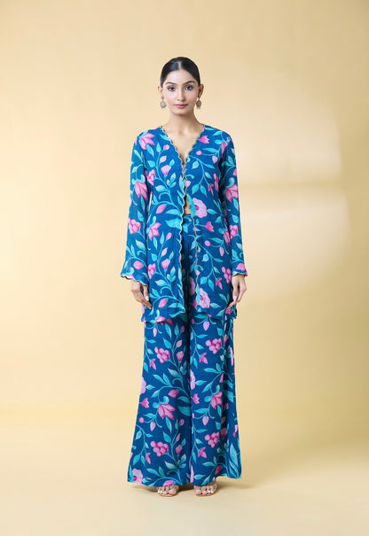 BLUE FLORAL PRINTED SUIT SET