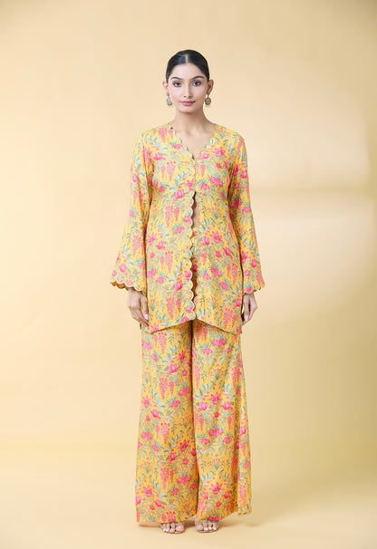 YELLOW FLORAL PRINTED SUIT SET