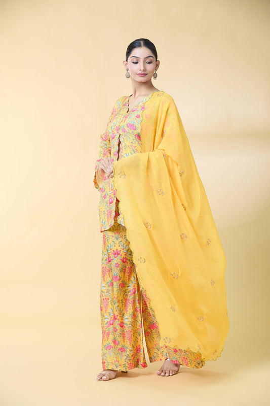 YELLOW FLORAL PRINTED SUIT SET