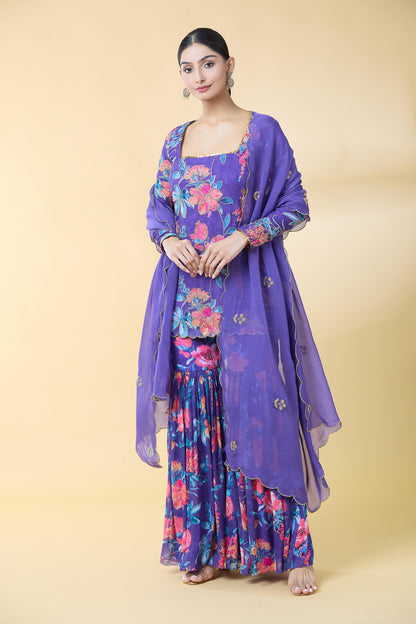 PURPLE FLORAL PRINTED SUIT SET