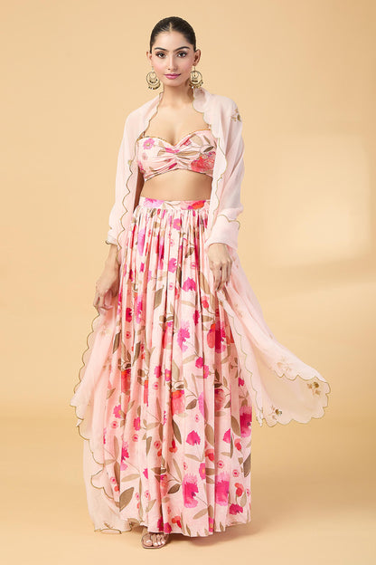 BABY PINK FLORAL PRINTED LEHENGA