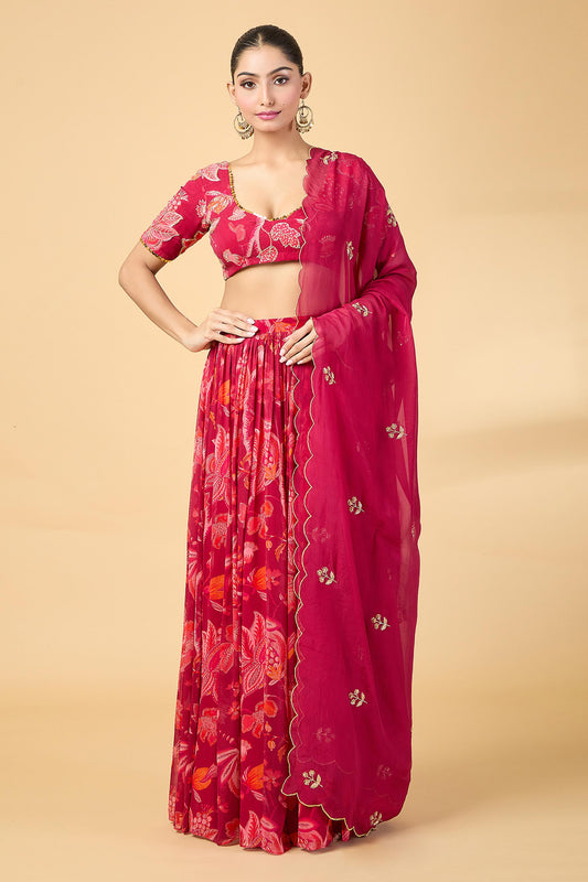 RED FLORAL PRINTED LEHENGA