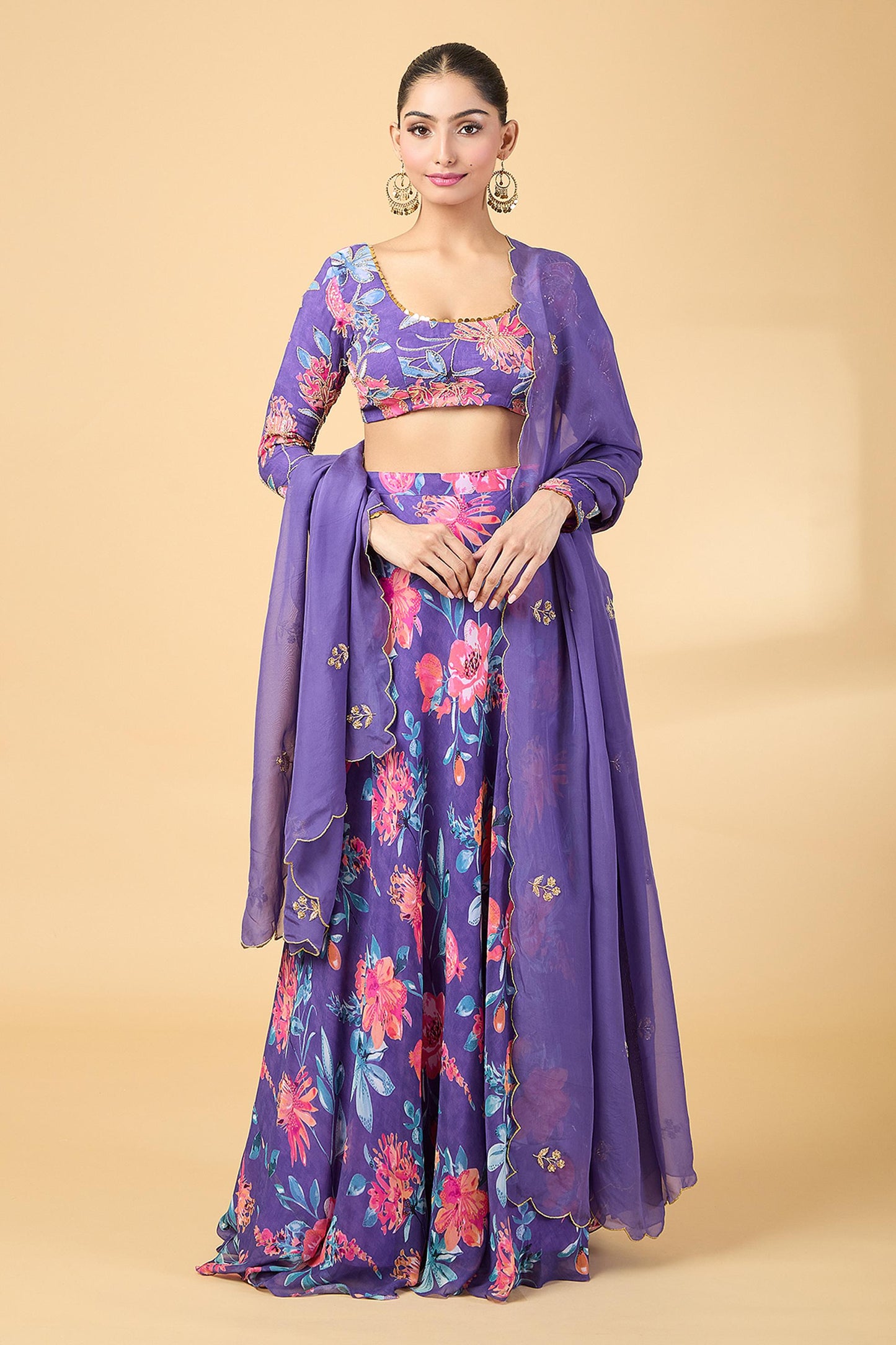 PURPLE FLORAL PRINTED LEHENGA