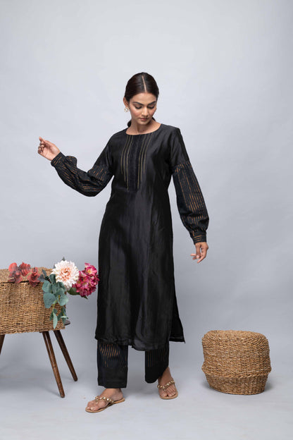 BLACK CHANDERI SUIT SET