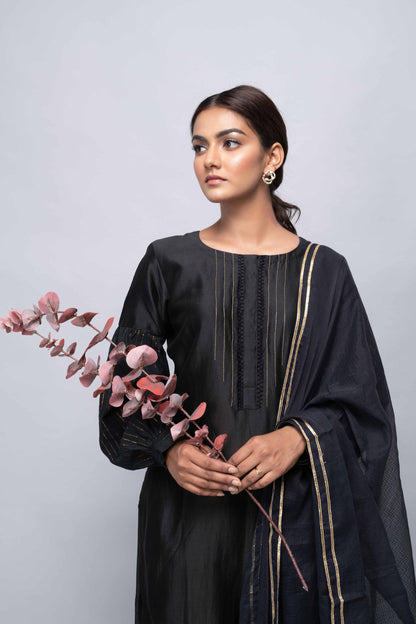 BLACK CHANDERI SUIT SET