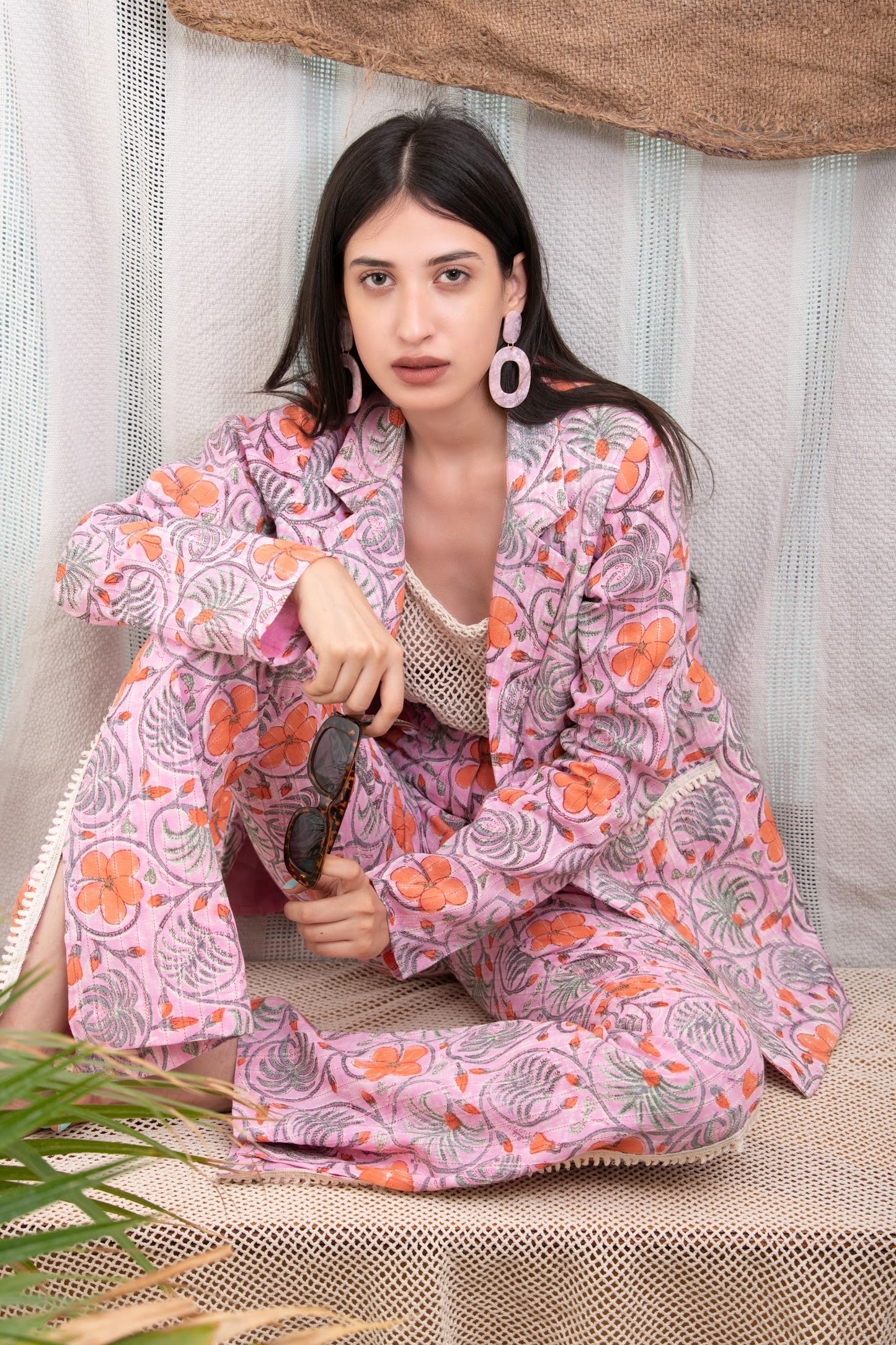 PINK PRINTED JAAL PANT SUIT