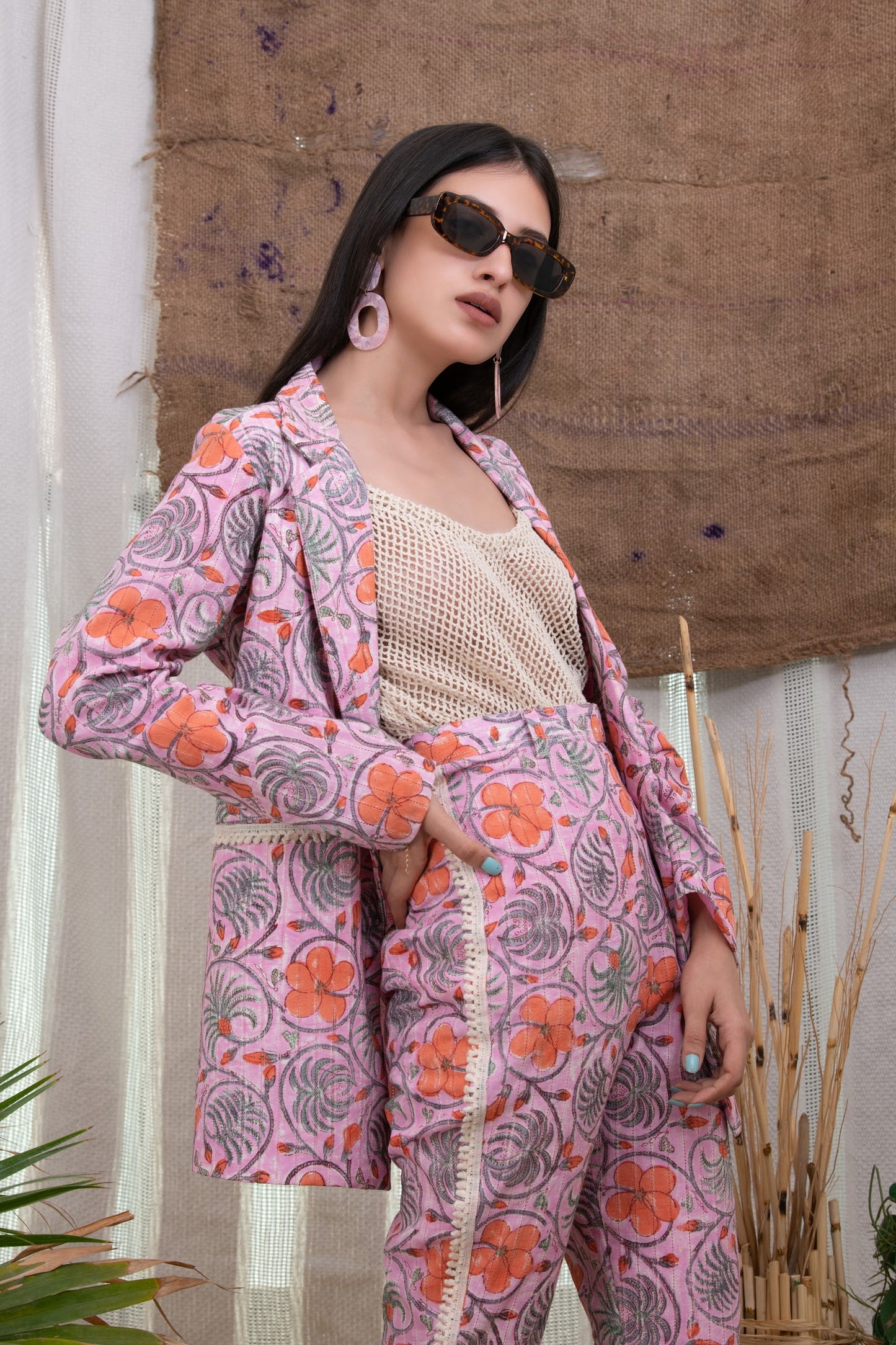 PINK PRINTED JAAL PANT SUIT